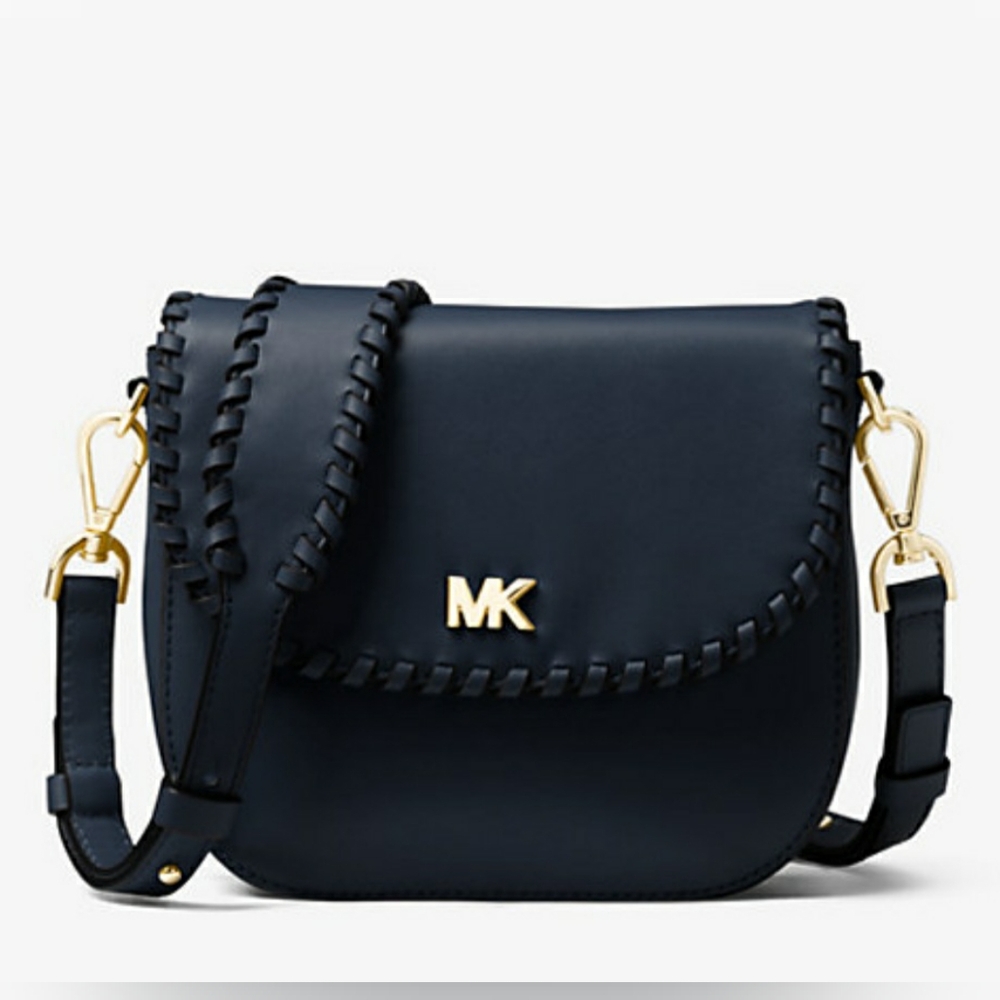 Michael Kors Whipstitched Leather Saddle Bag - Black